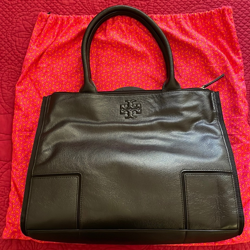 All black leather Tory Burch Tote